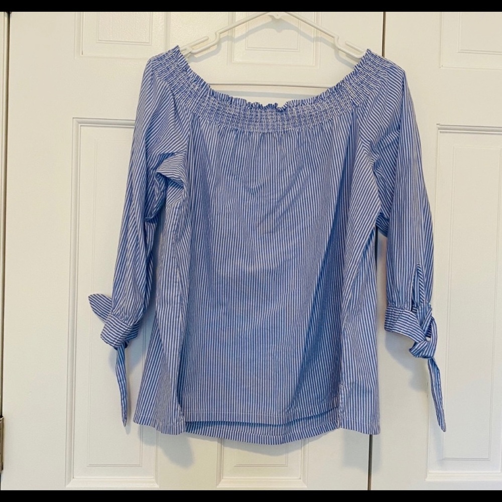 LOFT Off Shoulder Seersucker